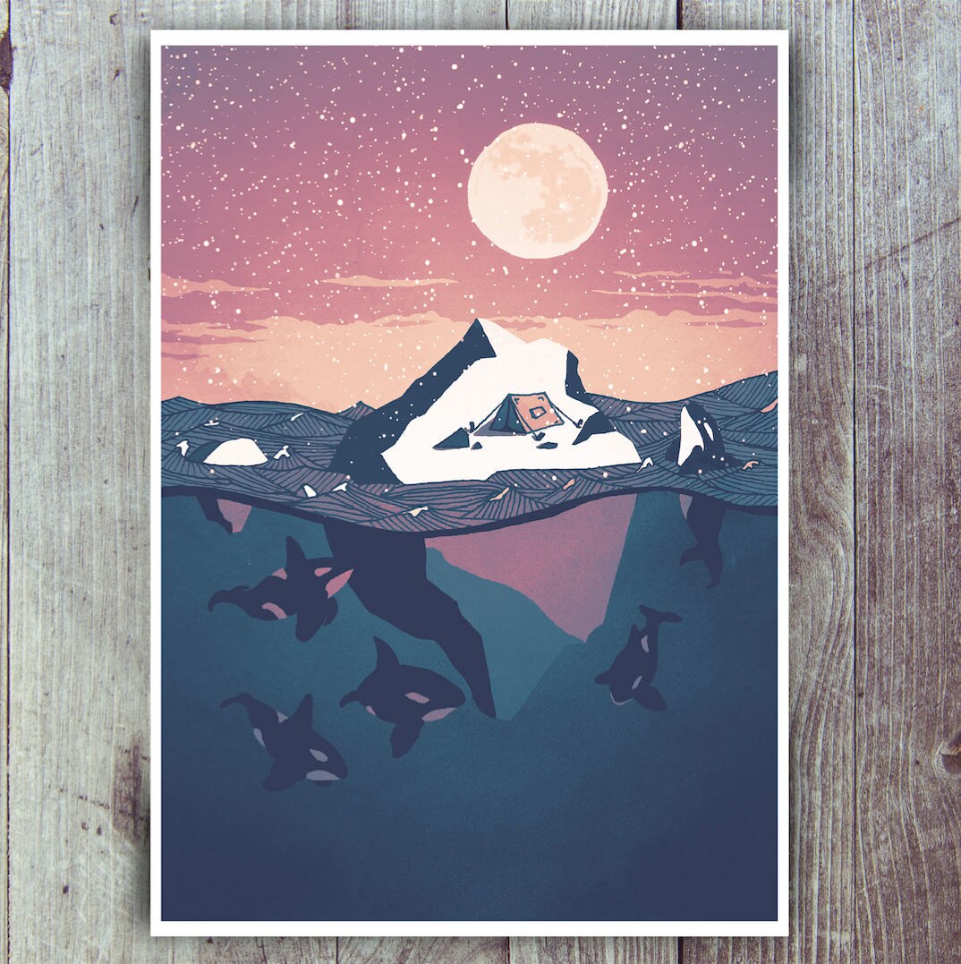 Pod of Orca and iceberg print