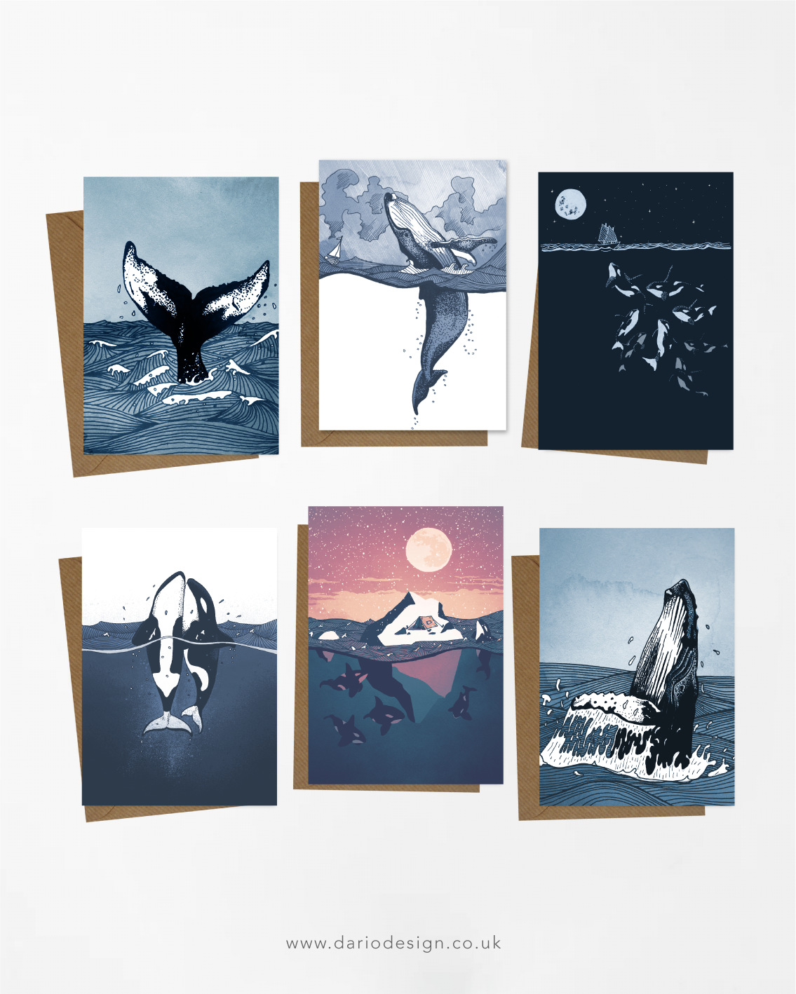 Tails of the sea - 6x whale greeting cards