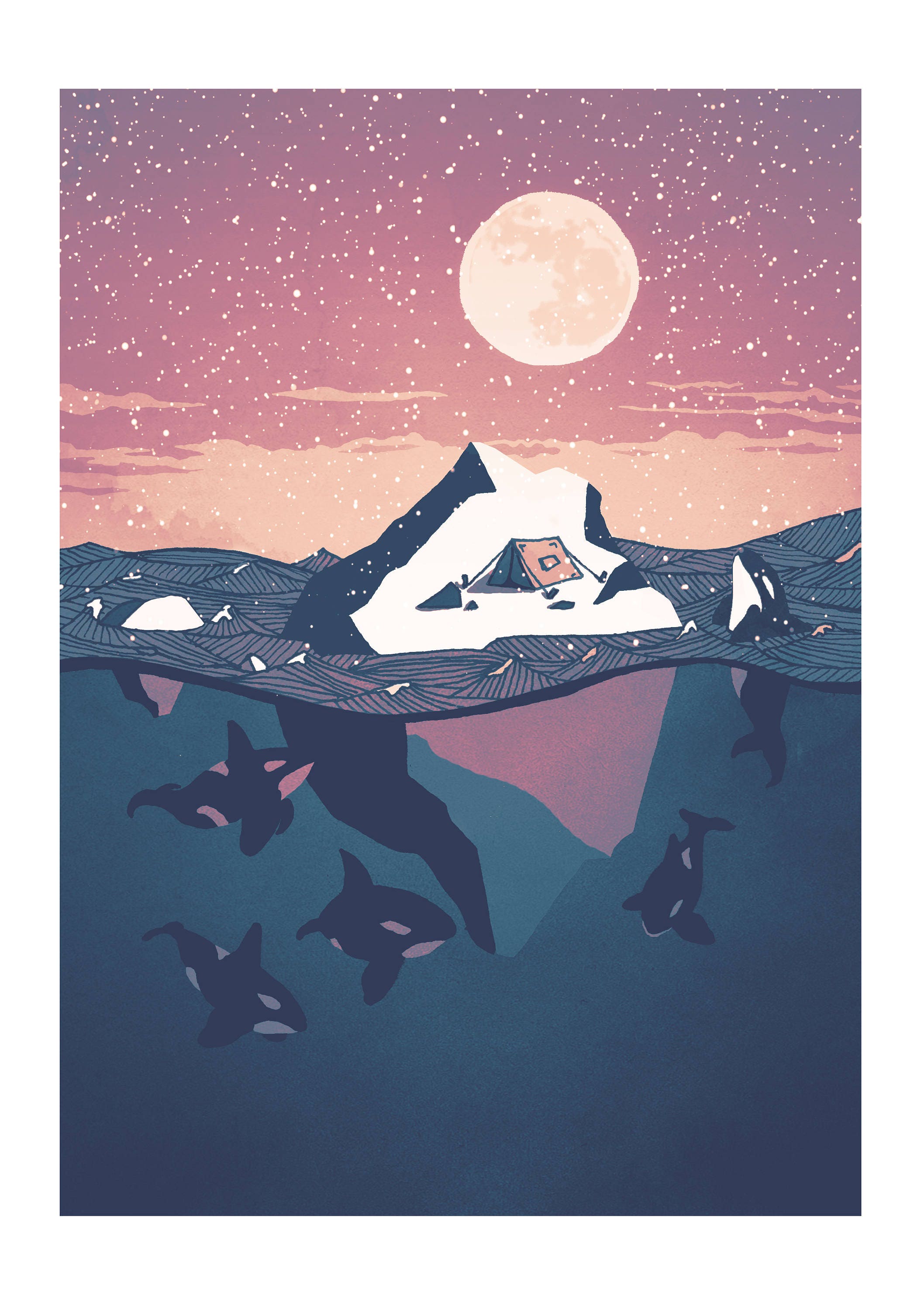 Pod of Orca and iceberg print