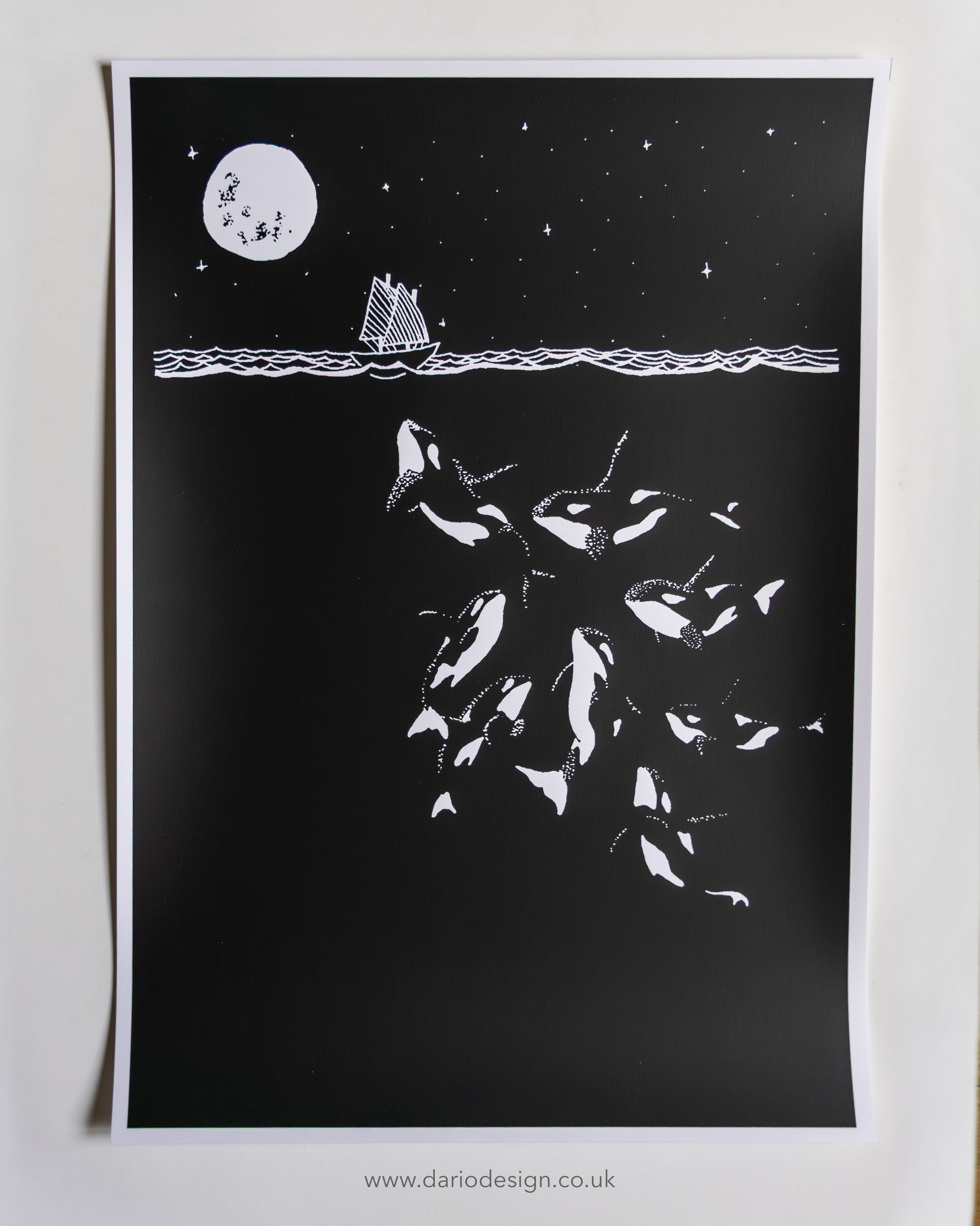 Midnight Orca - A3 Screen Printed limited edition (midnight / teal)