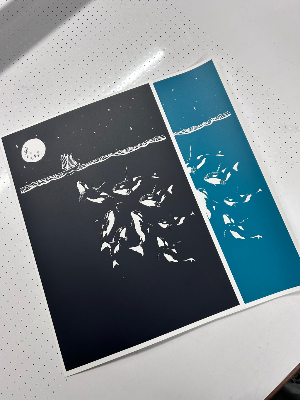 Midnight Orca - A3 Screen Printed limited edition (midnight blue / teal)