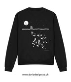 Midnight Orca Sweatshirt. Screen printed killer whale illustration