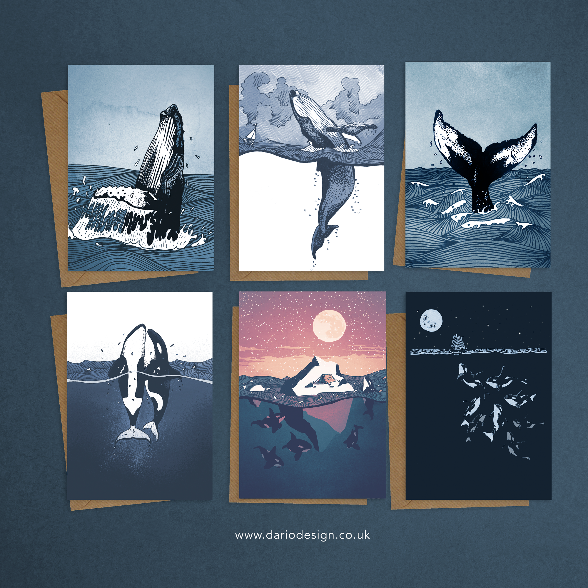 Tails of the sea - 6x whale greeting cards