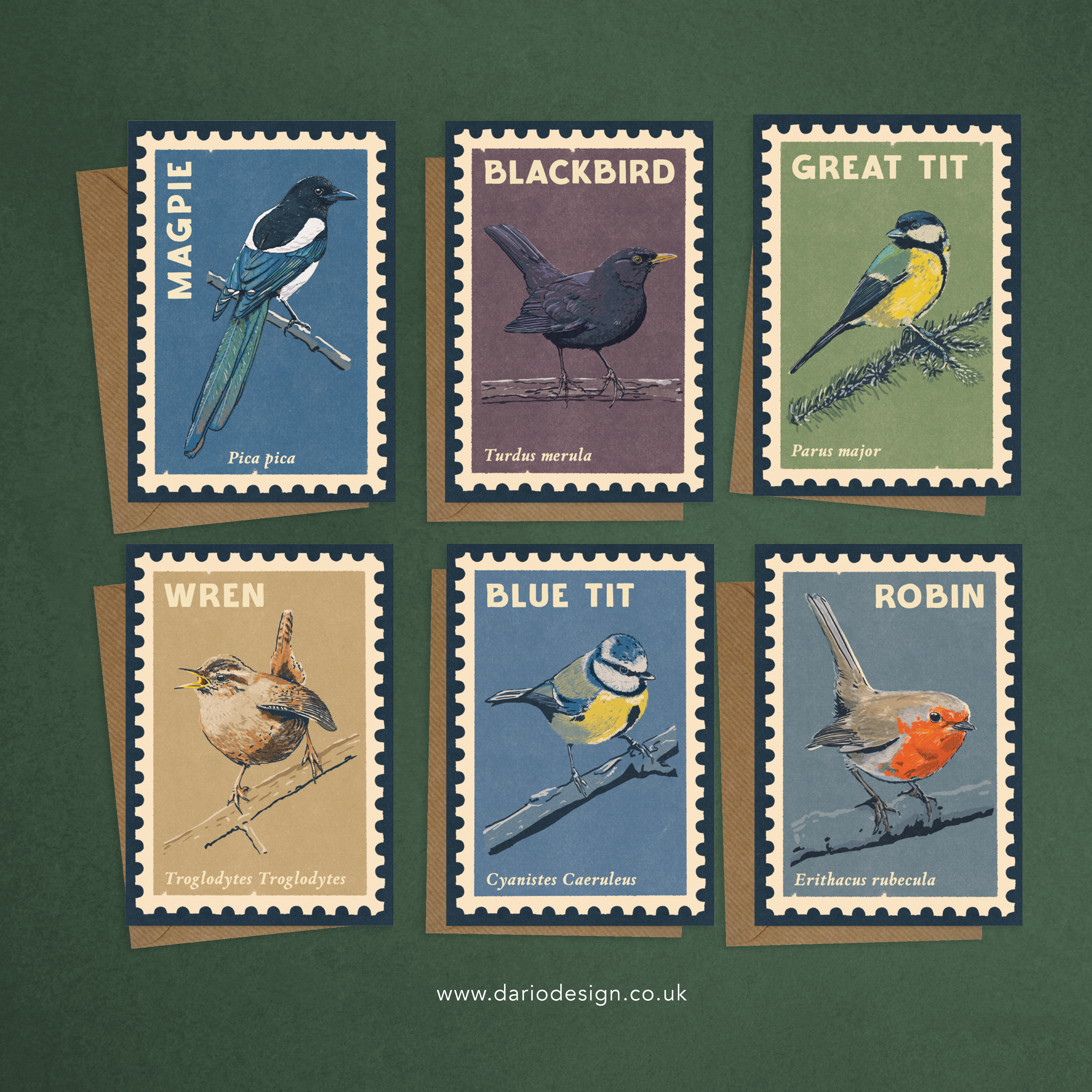 Songbirds - 6x retro illustrated greeting card multipack