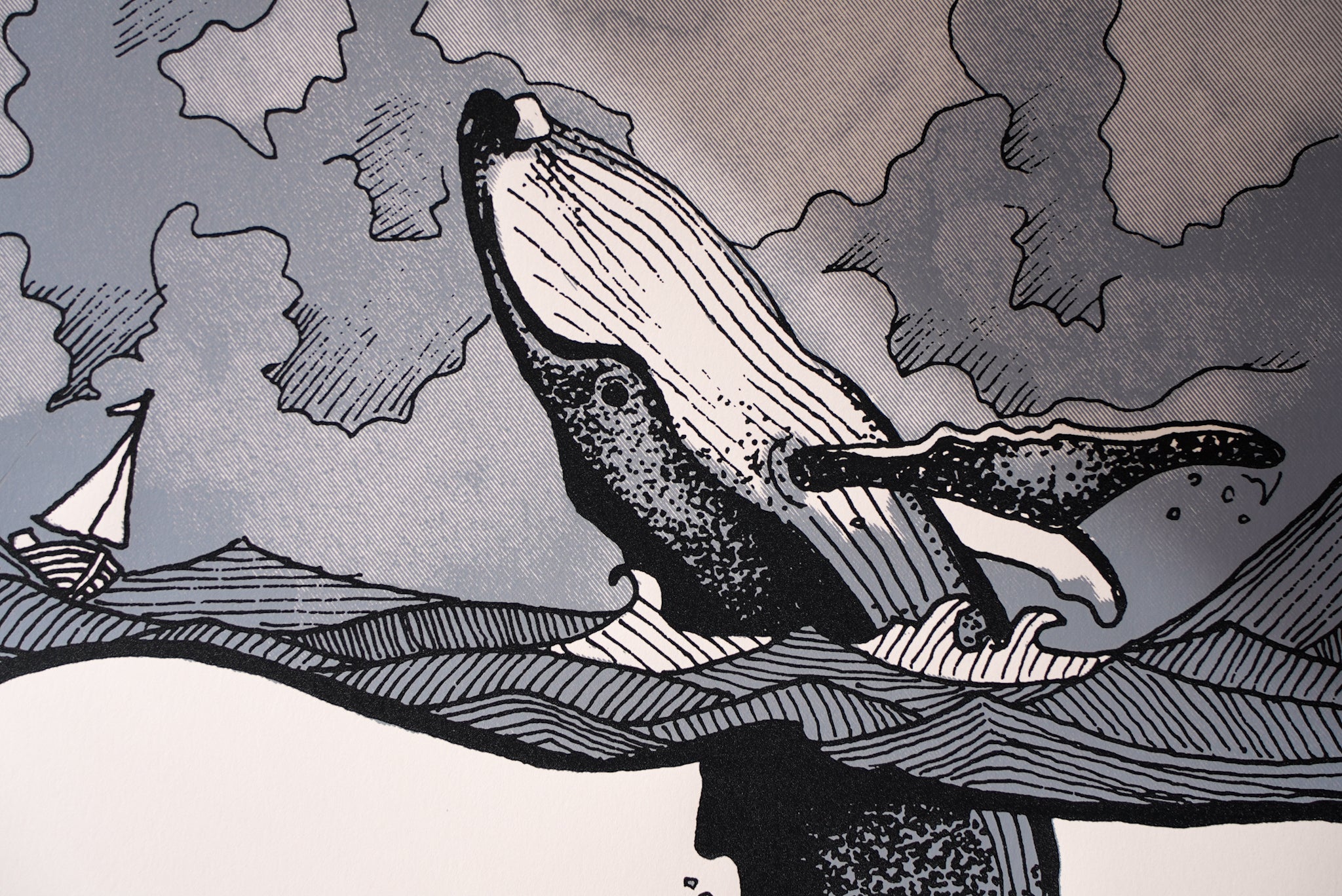 Humpback Whale in Stormy Seas - A3 Screen Printed limited edition