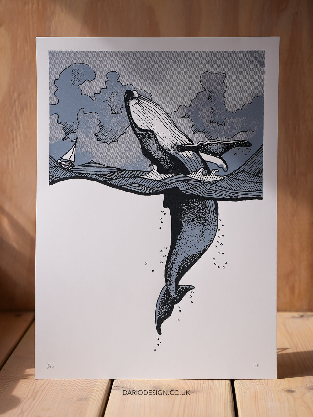 Humpback Whale in Stormy Seas - A3 Screen Printed limited edition