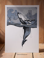 Humpback Whale in Stormy Seas - A3 Screen Printed limited edition