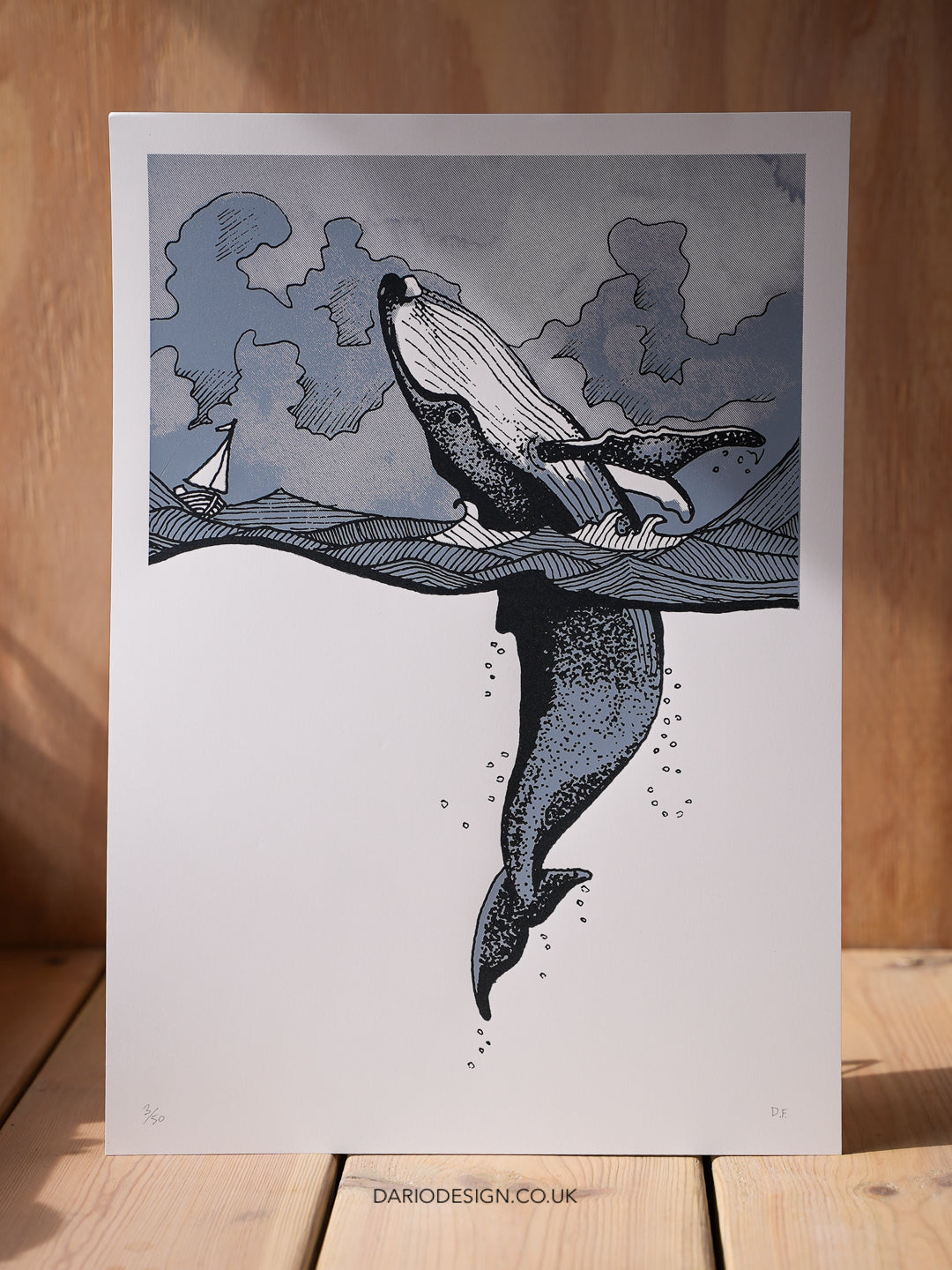 Humpback Whale in Stormy Seas - A3 Screen Printed limited edition