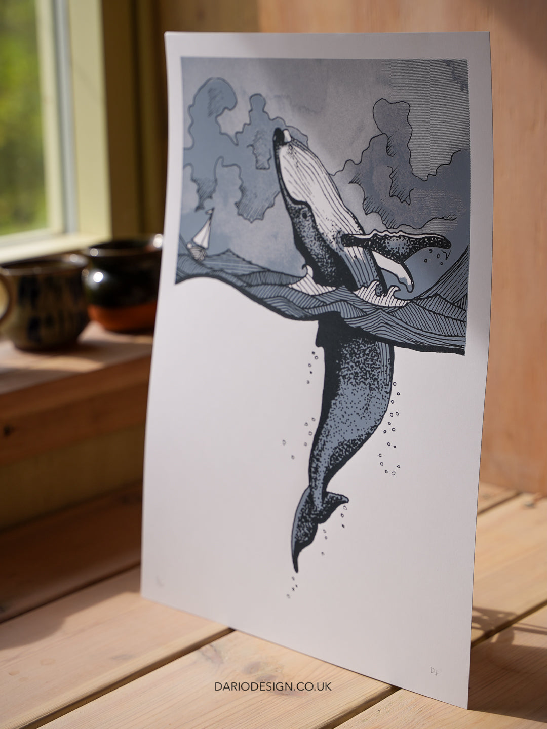 Humpback Whale in Stormy Seas - A3 Screen Printed limited edition