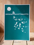 Midnight Orca - A3 Screen Printed limited edition (midnight / teal)