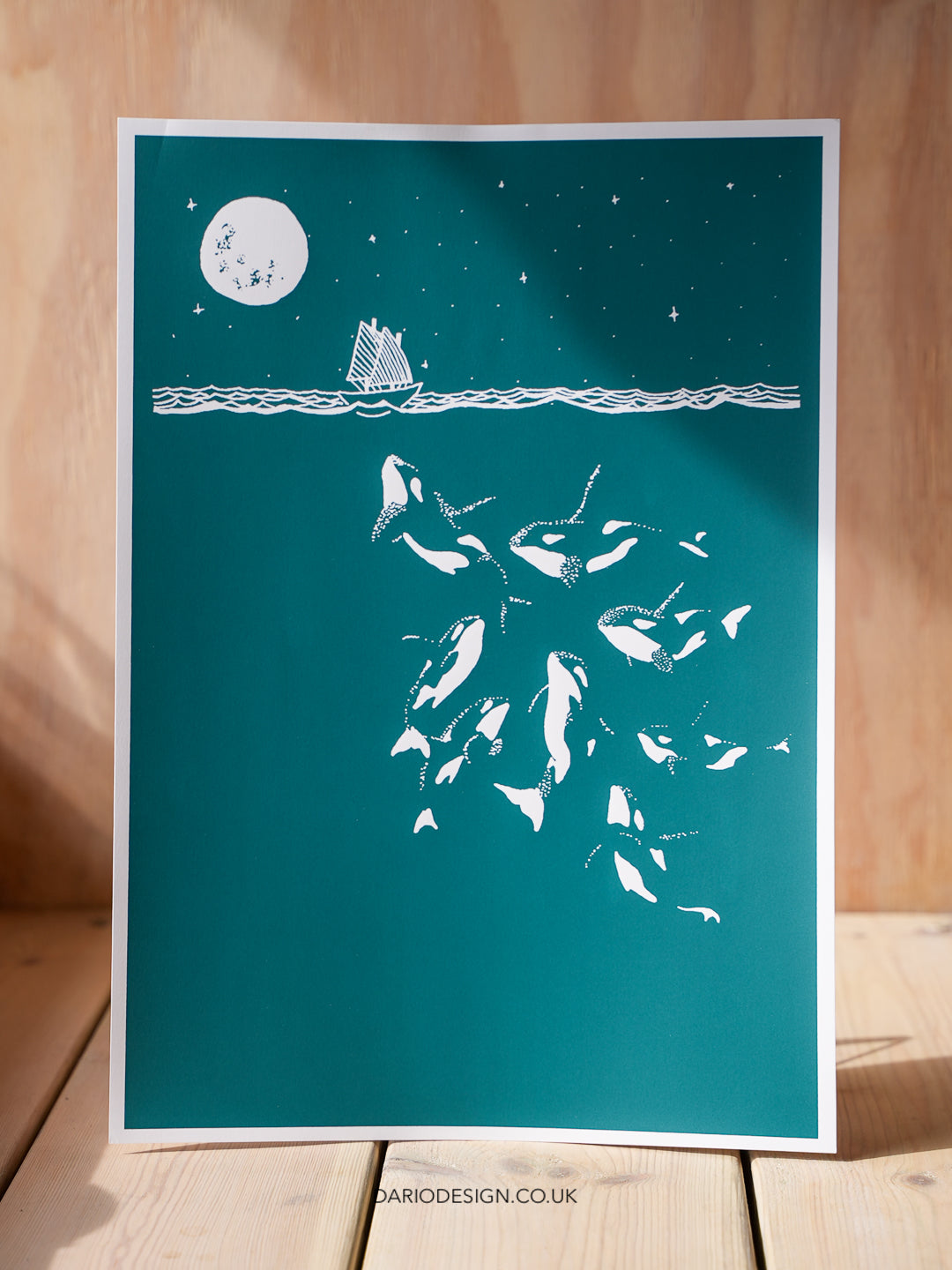 Midnight Orca - A3 Screen Printed limited edition (midnight / teal)