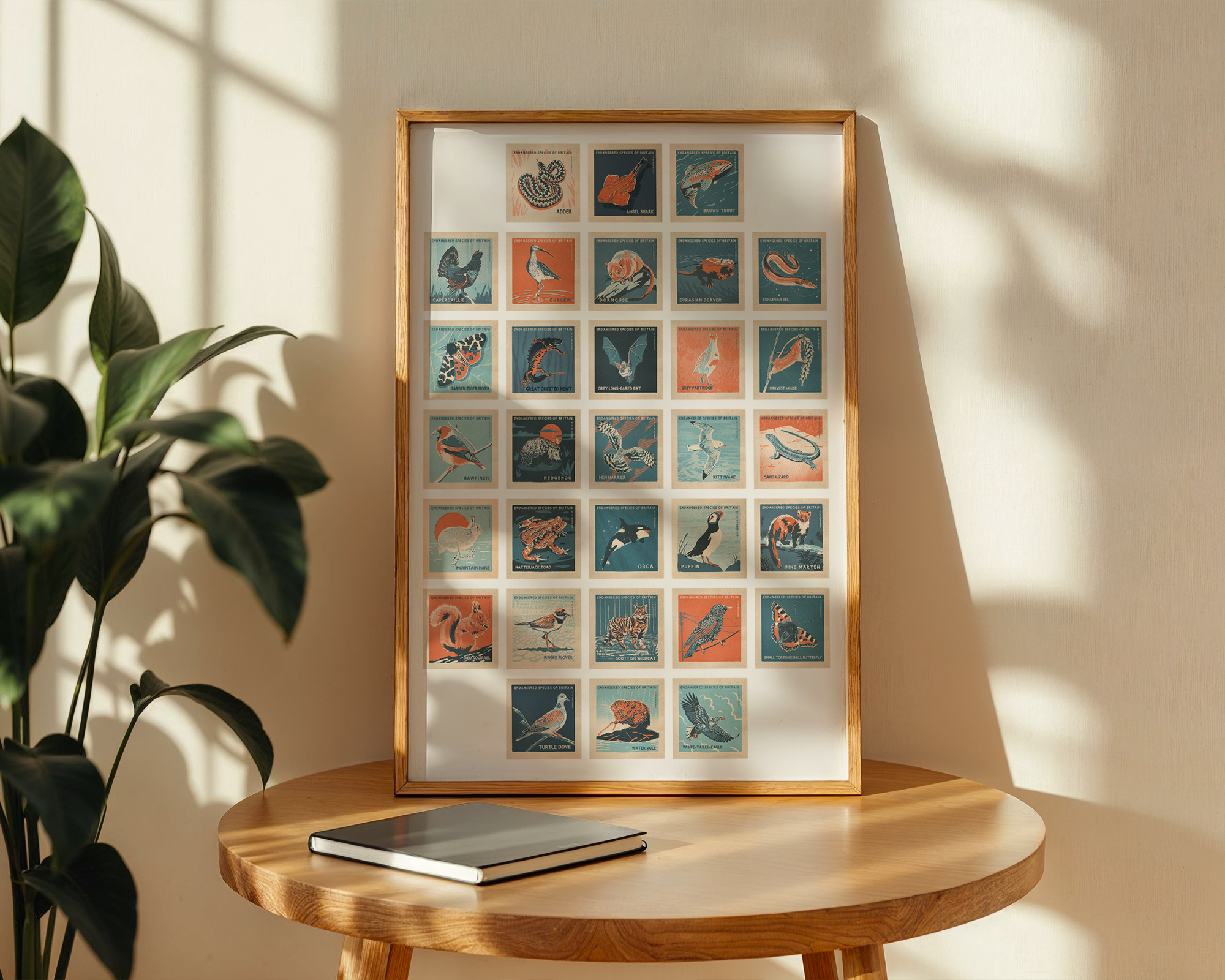 UK Endangered Species retro illustrated print