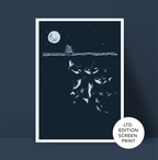 Midnight Orca - A3 Screen Printed limited edition (midnight blue / teal)