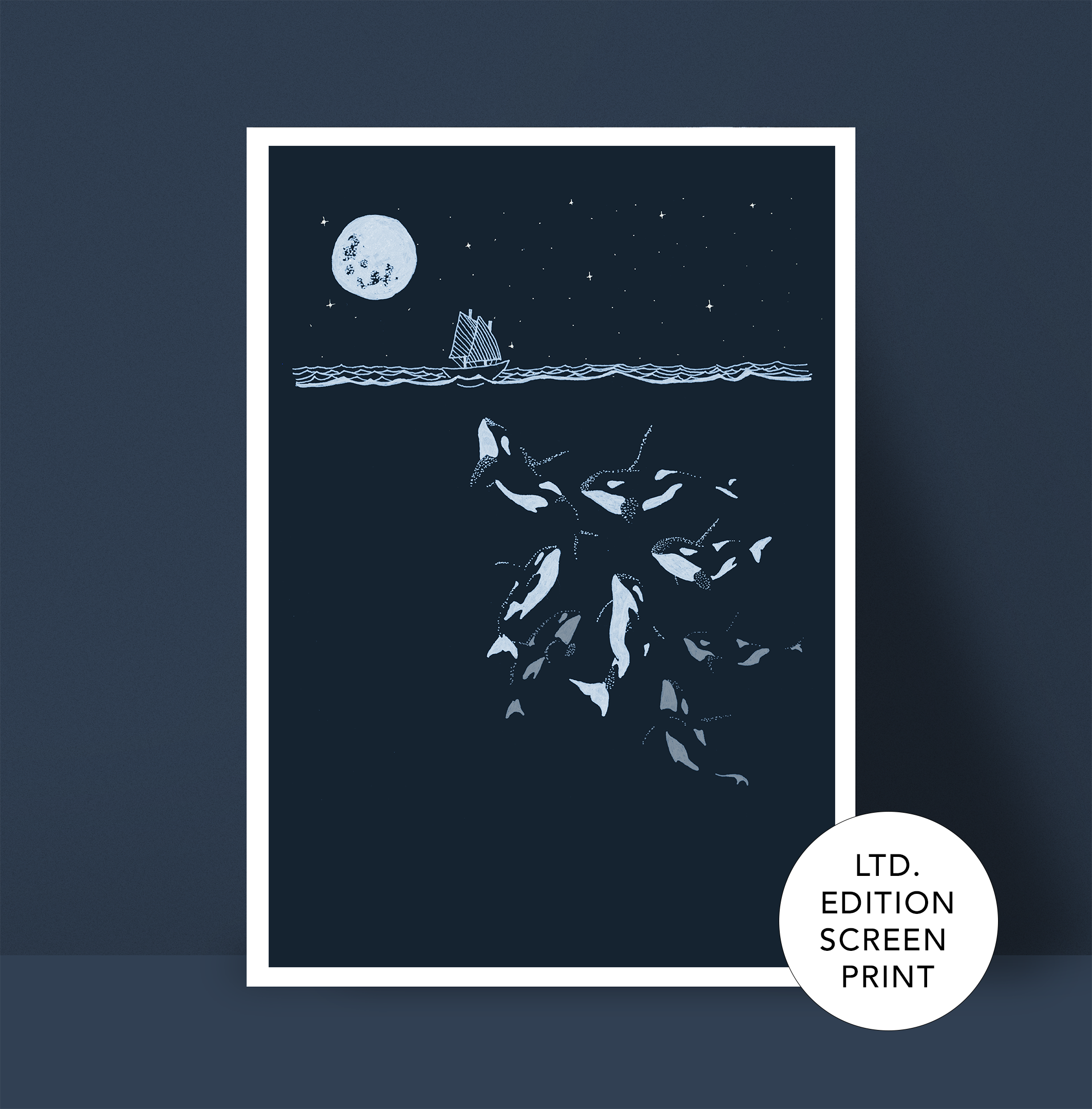 Midnight Orca - A3 Screen Printed limited edition (midnight / teal)