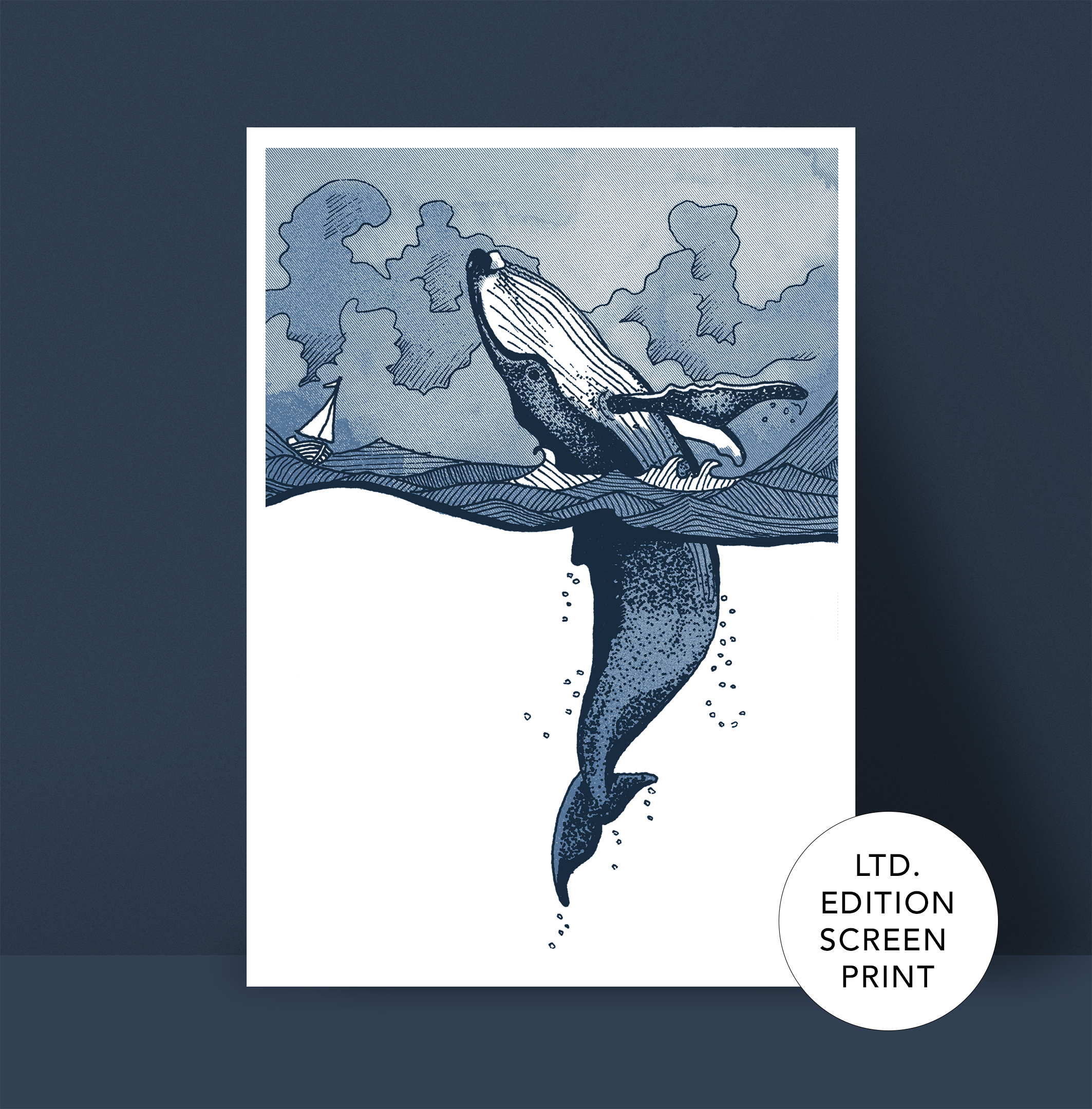 Humpback Whale in Stormy Seas - A3 Screen Printed limited edition