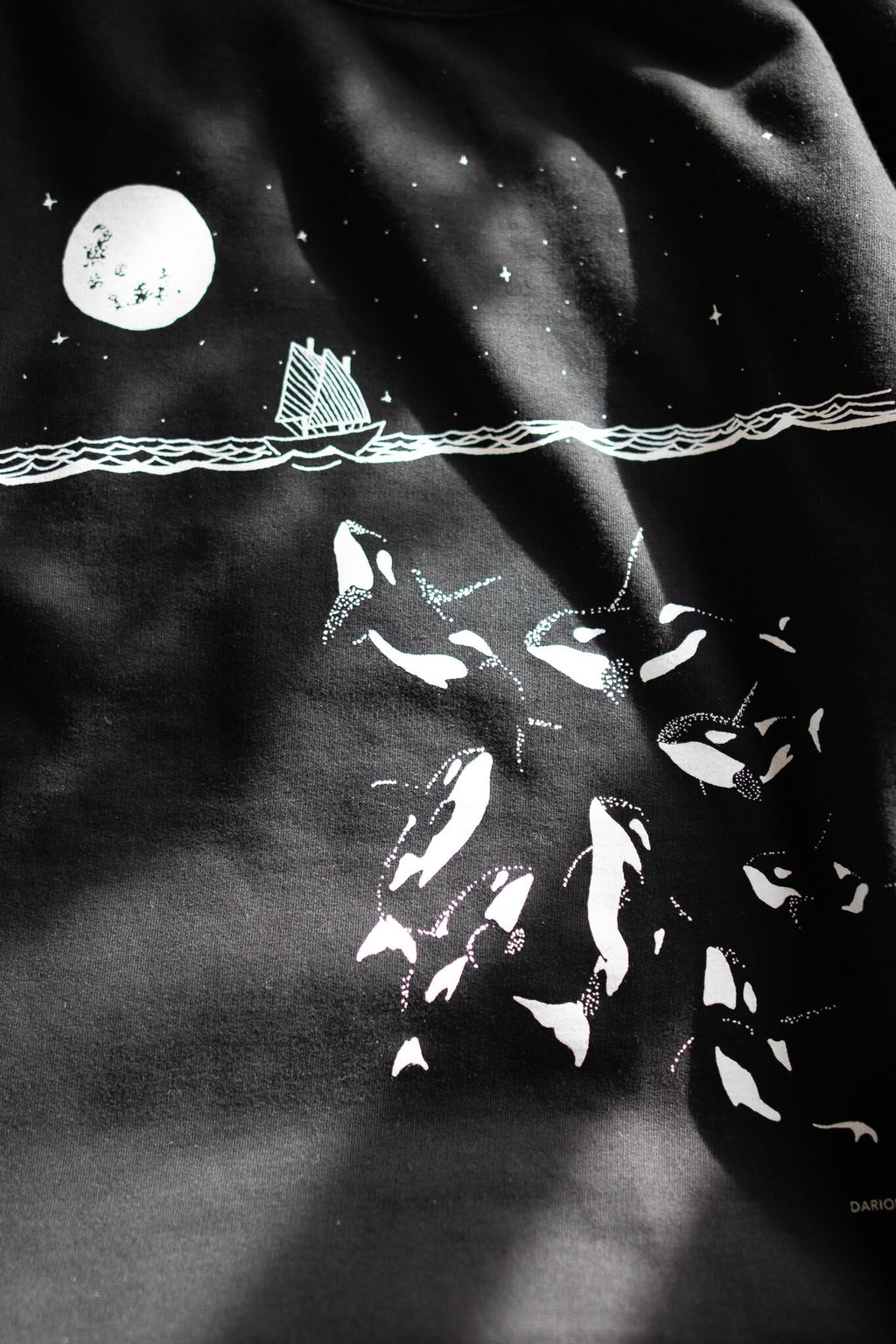 Midnight Orca Sweatshirt. Screen printed killer whale illustration